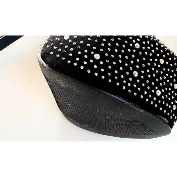 Shoe Dazzle Heels Black Studded Platform Peeptoe Rhinestone Sz 8 Stripper Sexy - Picture 6 of 9